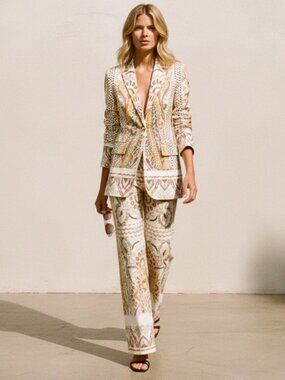 Zara Blazer & Pants Set - Printed Paisley Linen Blend  | XS